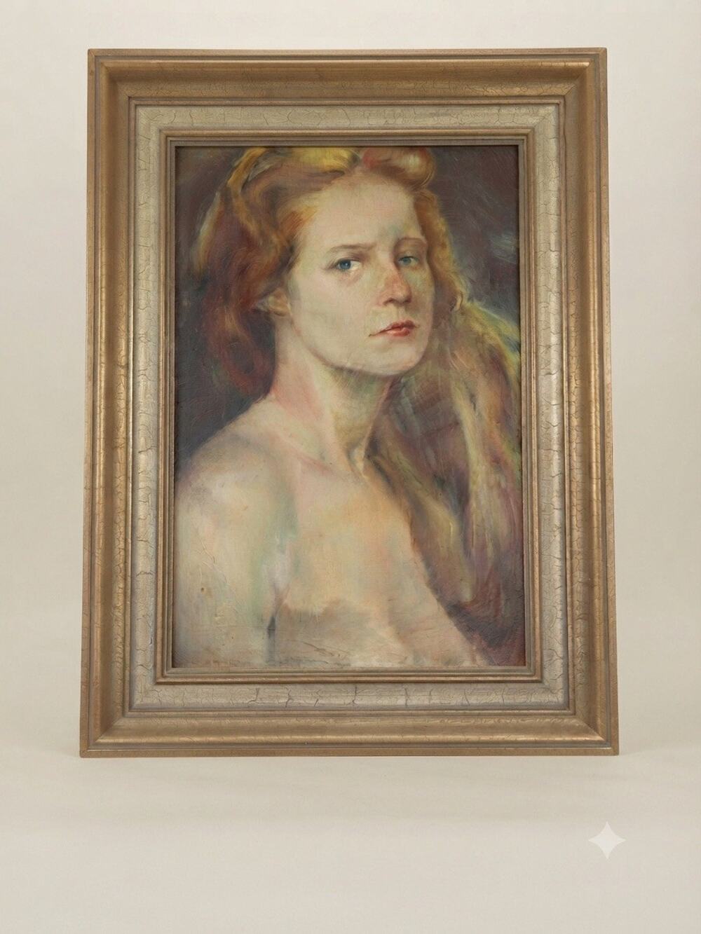 Vintage Oil Painting Portrait Red Haired Woman Signed Robert Jefferson Canvas